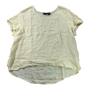 Tahari Linen Top Womens 2X Yellow Boxy Hi Low Breathable Beach Resort Coastal